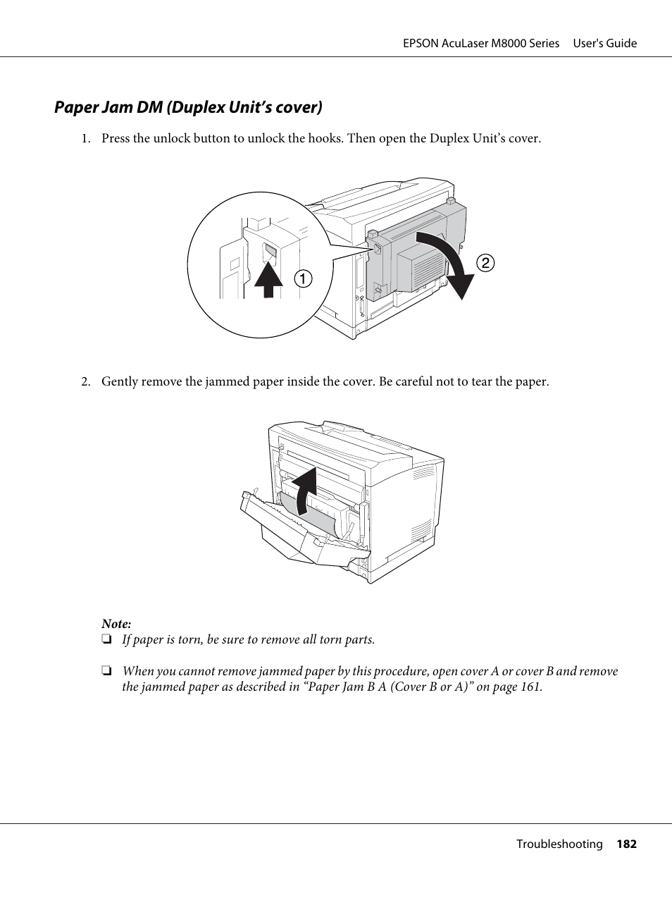 Paper jam dm (duplex unit’s cover) | Epson ACULASER M8000 series User Manual | Page 182 / 248