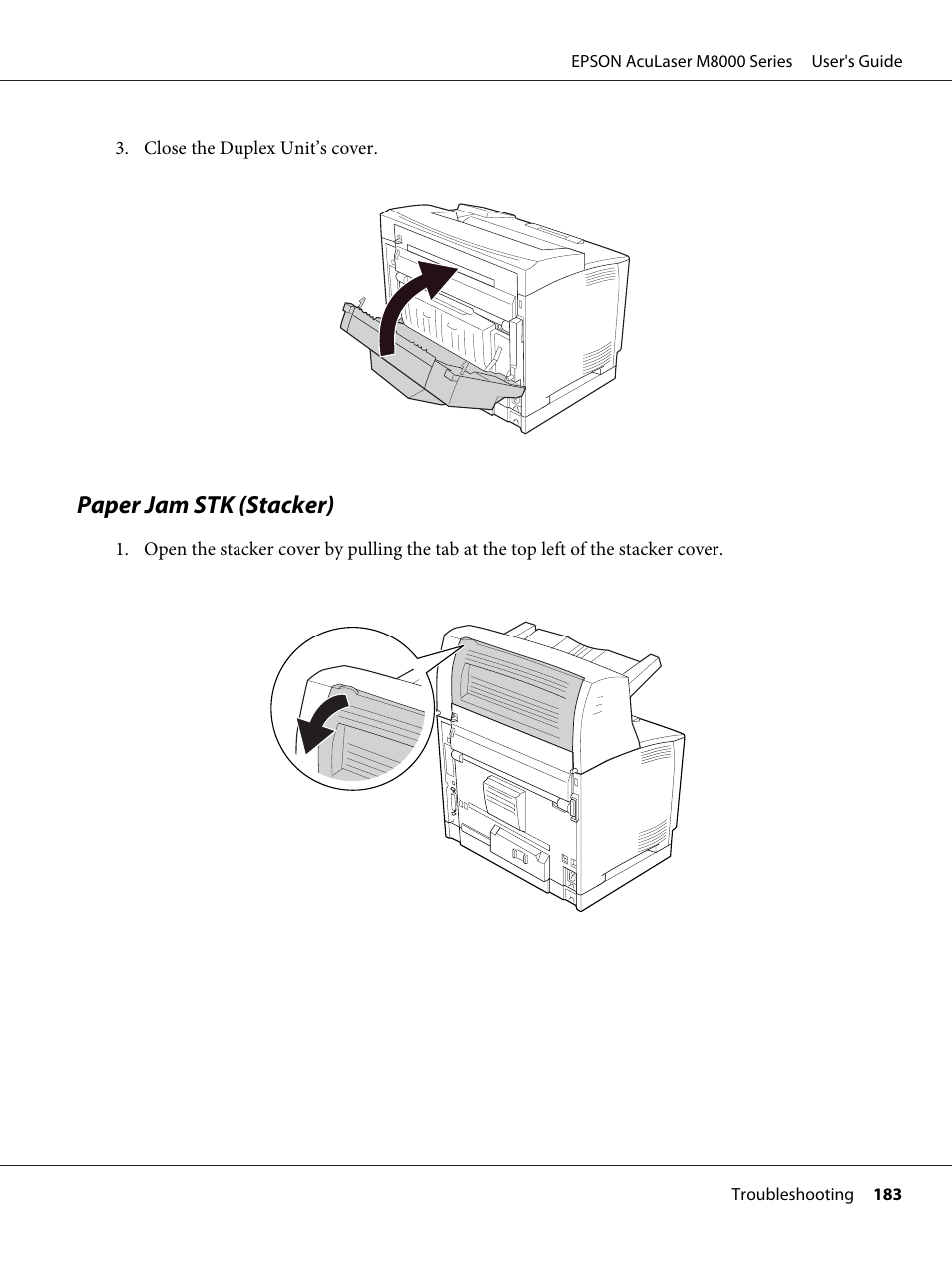 Paper jam stk (stacker) | Epson ACULASER M8000 series User Manual | Page 183 / 248