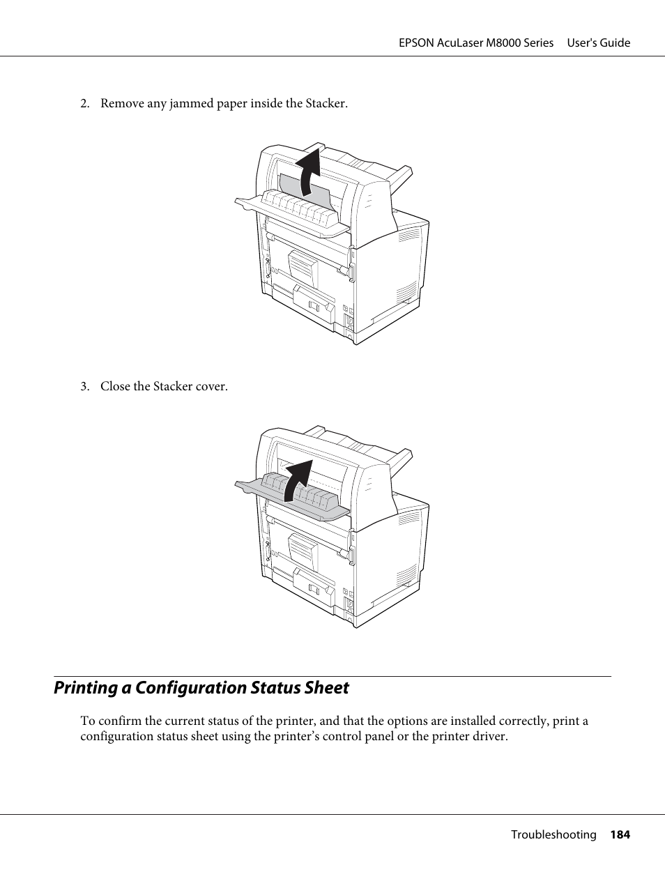 Printing a configuration status sheet | Epson ACULASER M8000 series User Manual | Page 184 / 248