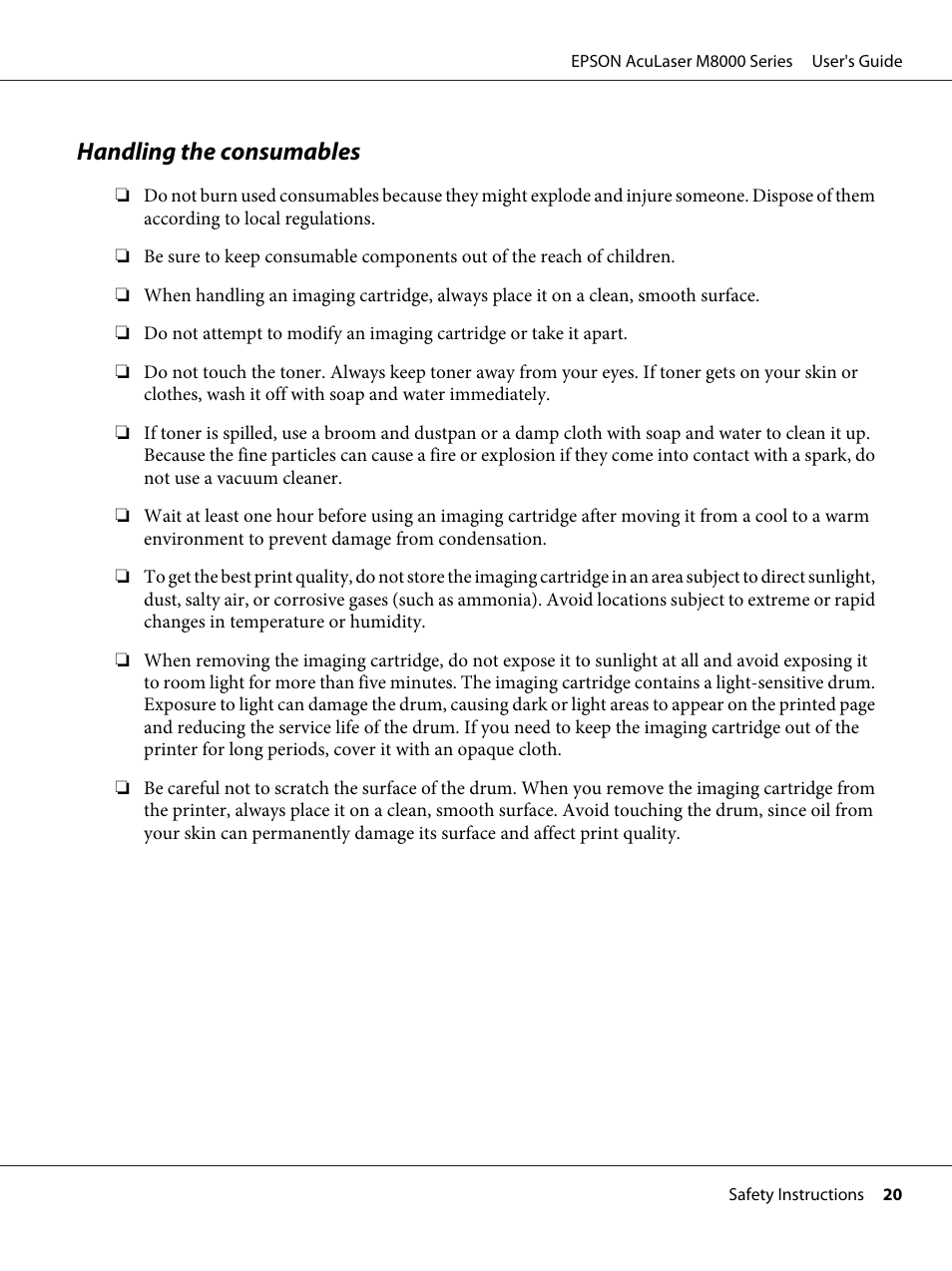 Handling the consumables | Epson ACULASER M8000 series User Manual | Page 20 / 248