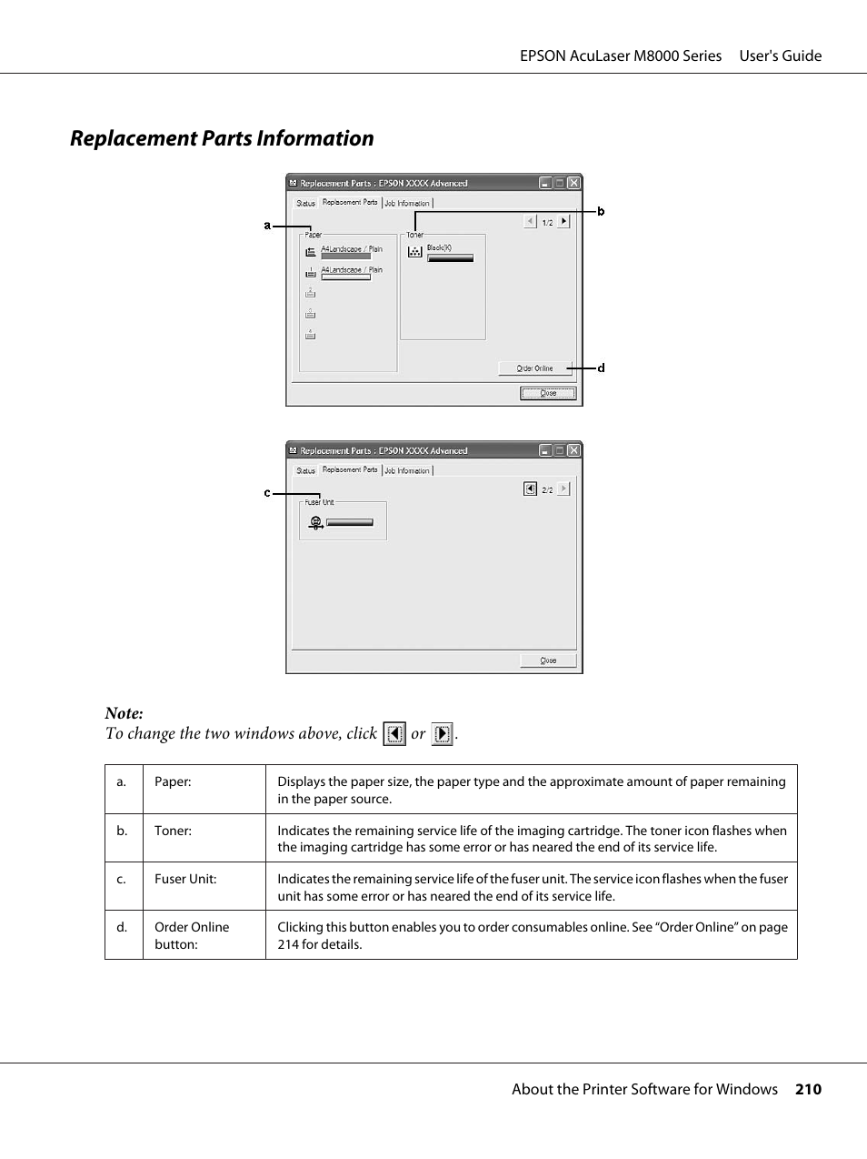 Replacement parts information | Epson ACULASER M8000 series User Manual | Page 210 / 248