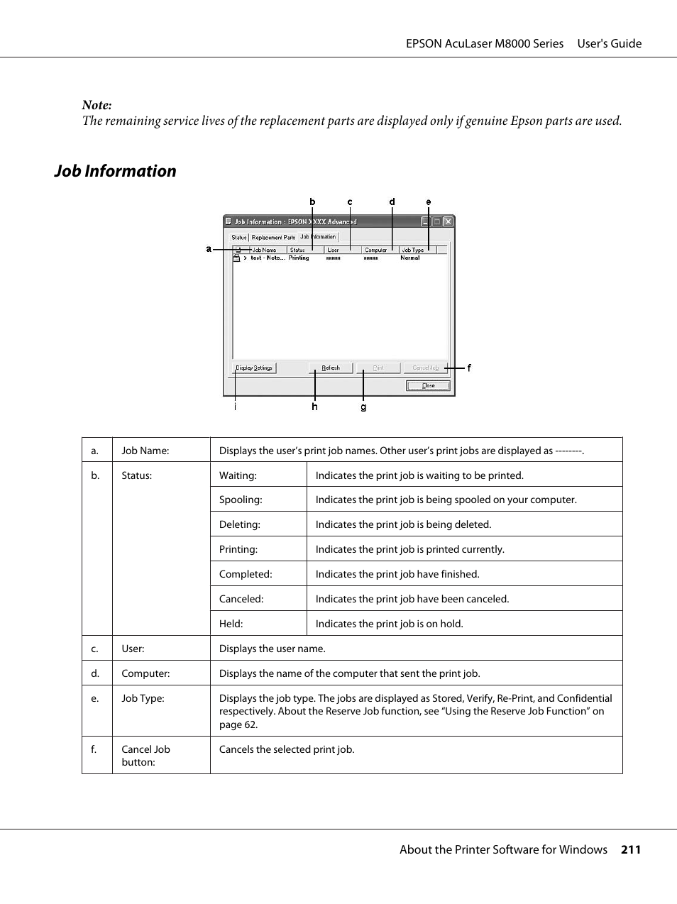 Job information | Epson ACULASER M8000 series User Manual | Page 211 / 248