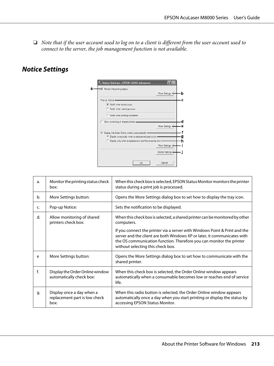 Notice settings | Epson ACULASER M8000 series User Manual | Page 213 / 248