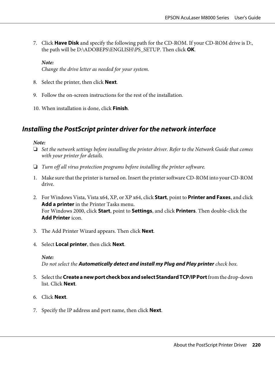 Epson ACULASER M8000 series User Manual | Page 220 / 248