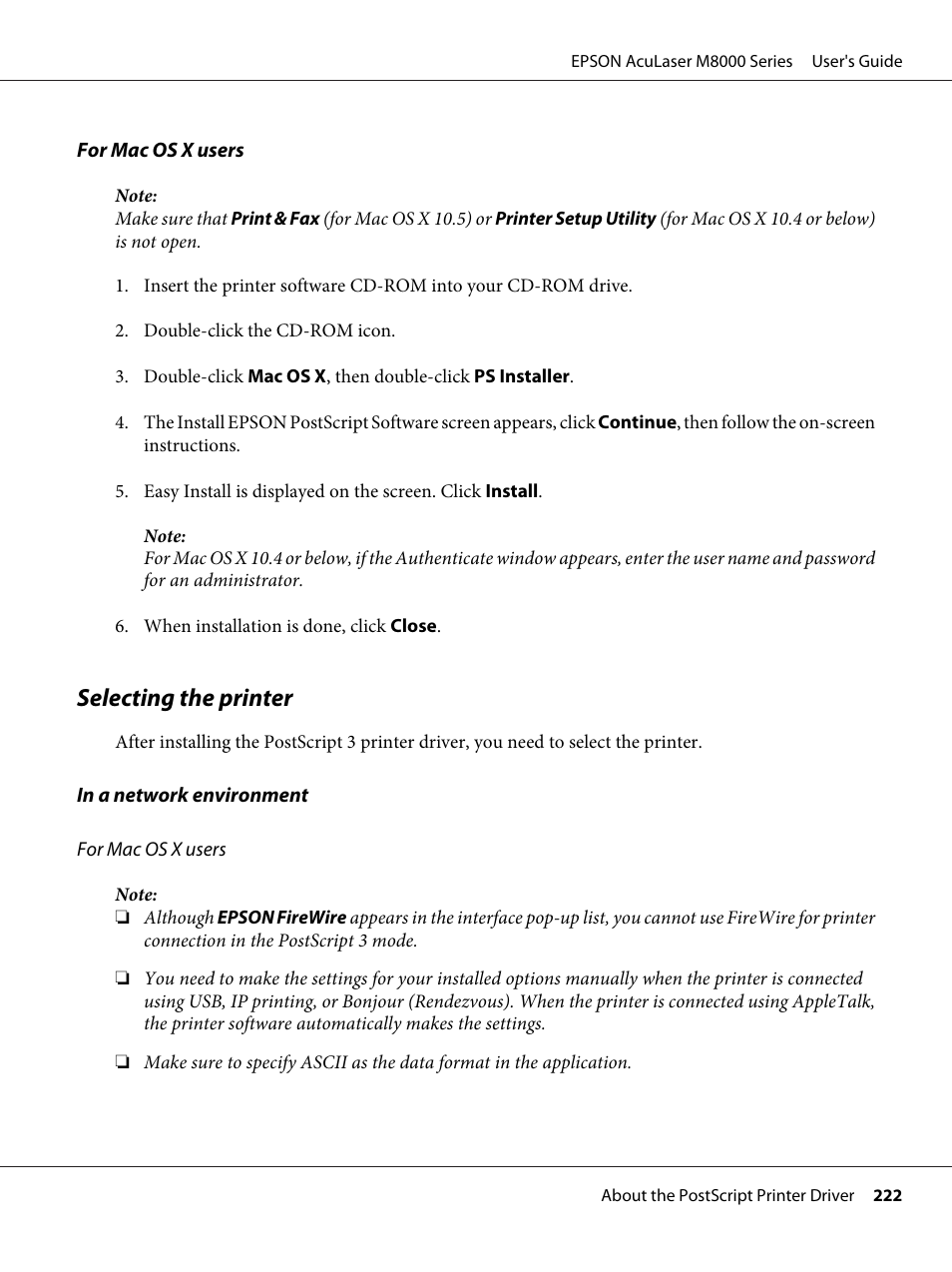 Selecting the printer | Epson ACULASER M8000 series User Manual | Page 222 / 248