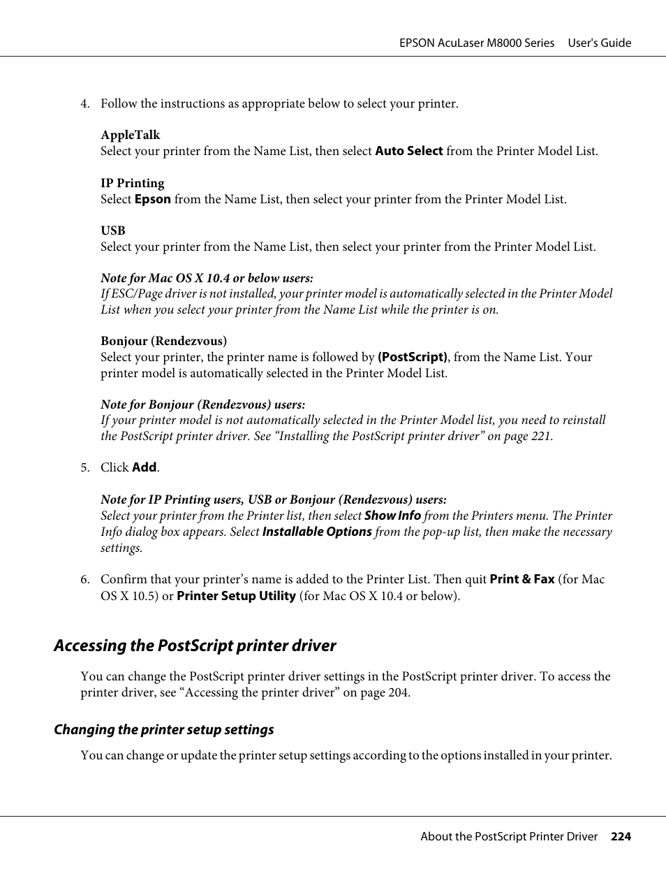 Accessing the postscript printer driver | Epson ACULASER M8000 series User Manual | Page 224 / 248