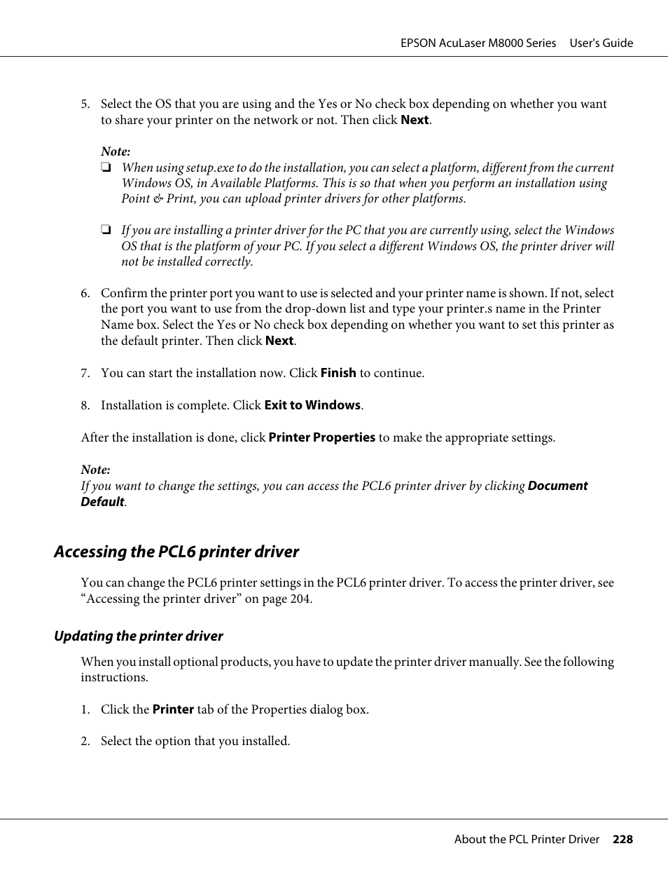 Accessing the pcl6 printer driver | Epson ACULASER M8000 series User Manual | Page 228 / 248