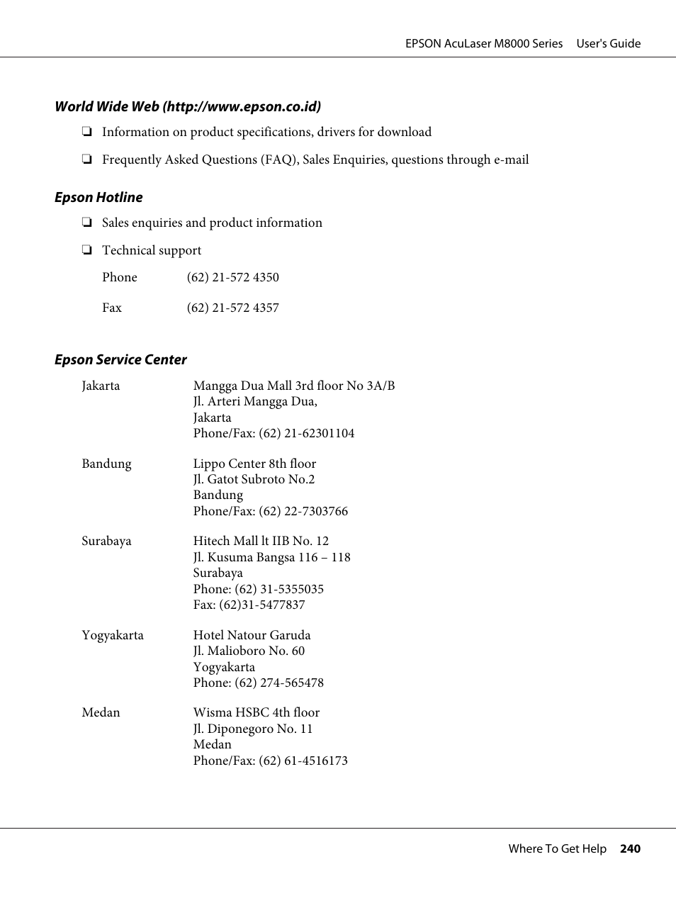 Epson ACULASER M8000 series User Manual | Page 240 / 248