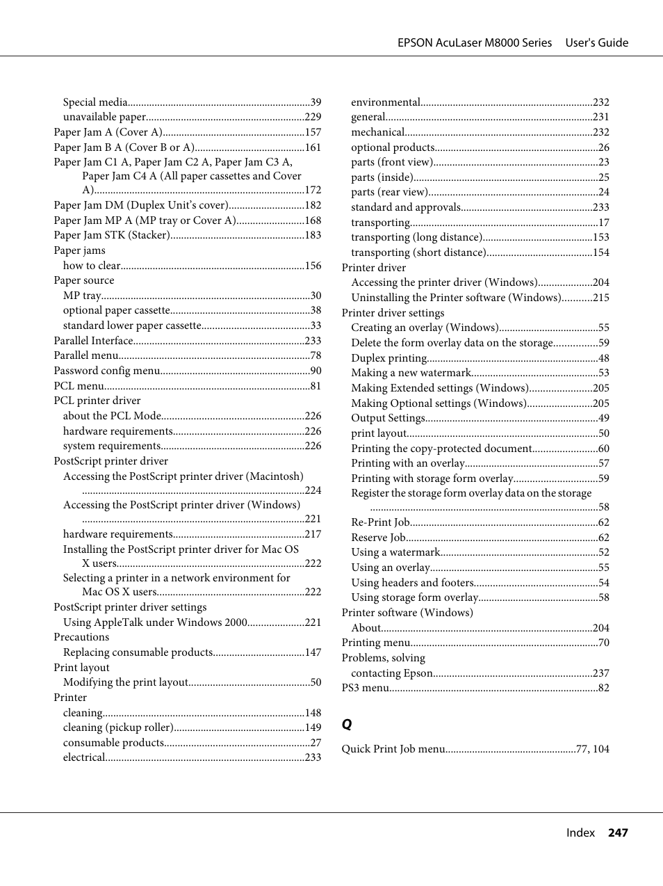 Epson ACULASER M8000 series User Manual | Page 247 / 248