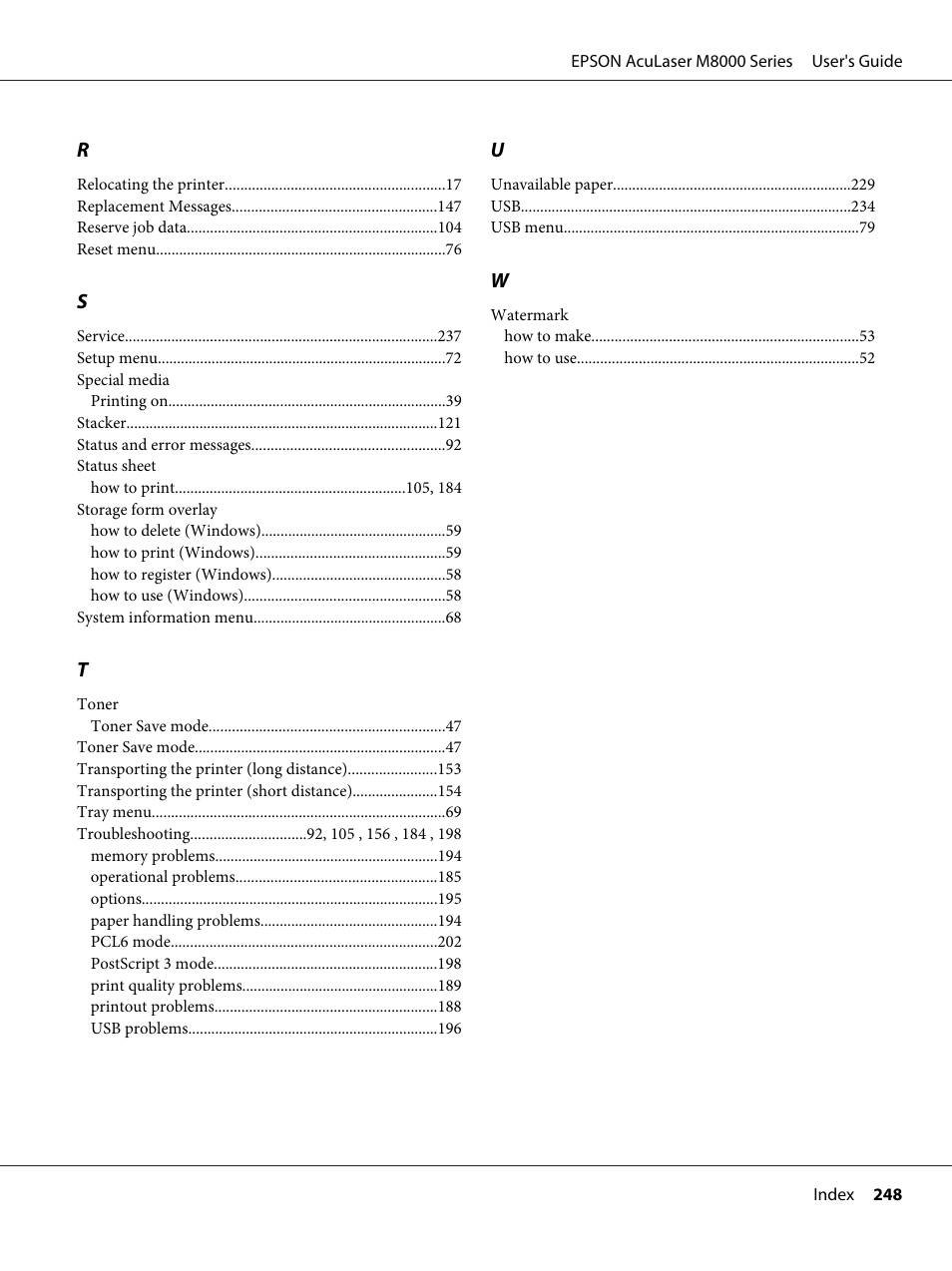 Epson ACULASER M8000 series User Manual | Page 248 / 248