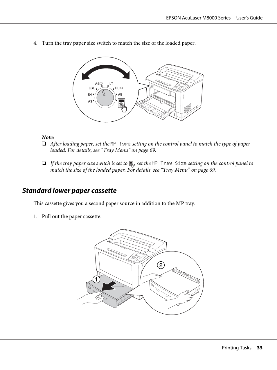 Standard lower paper cassette | Epson ACULASER M8000 series User Manual | Page 33 / 248