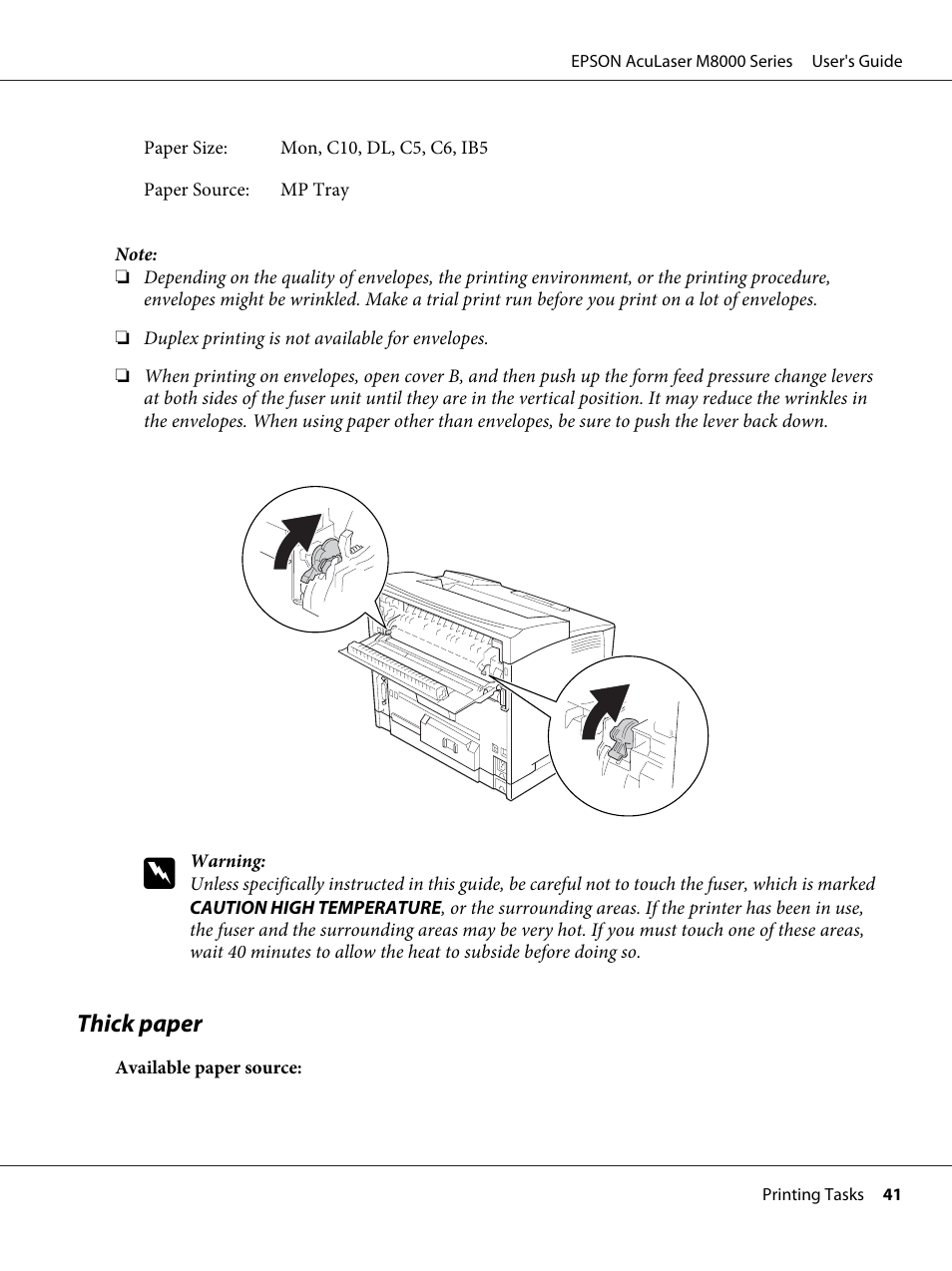 Thick paper | Epson ACULASER M8000 series User Manual | Page 41 / 248