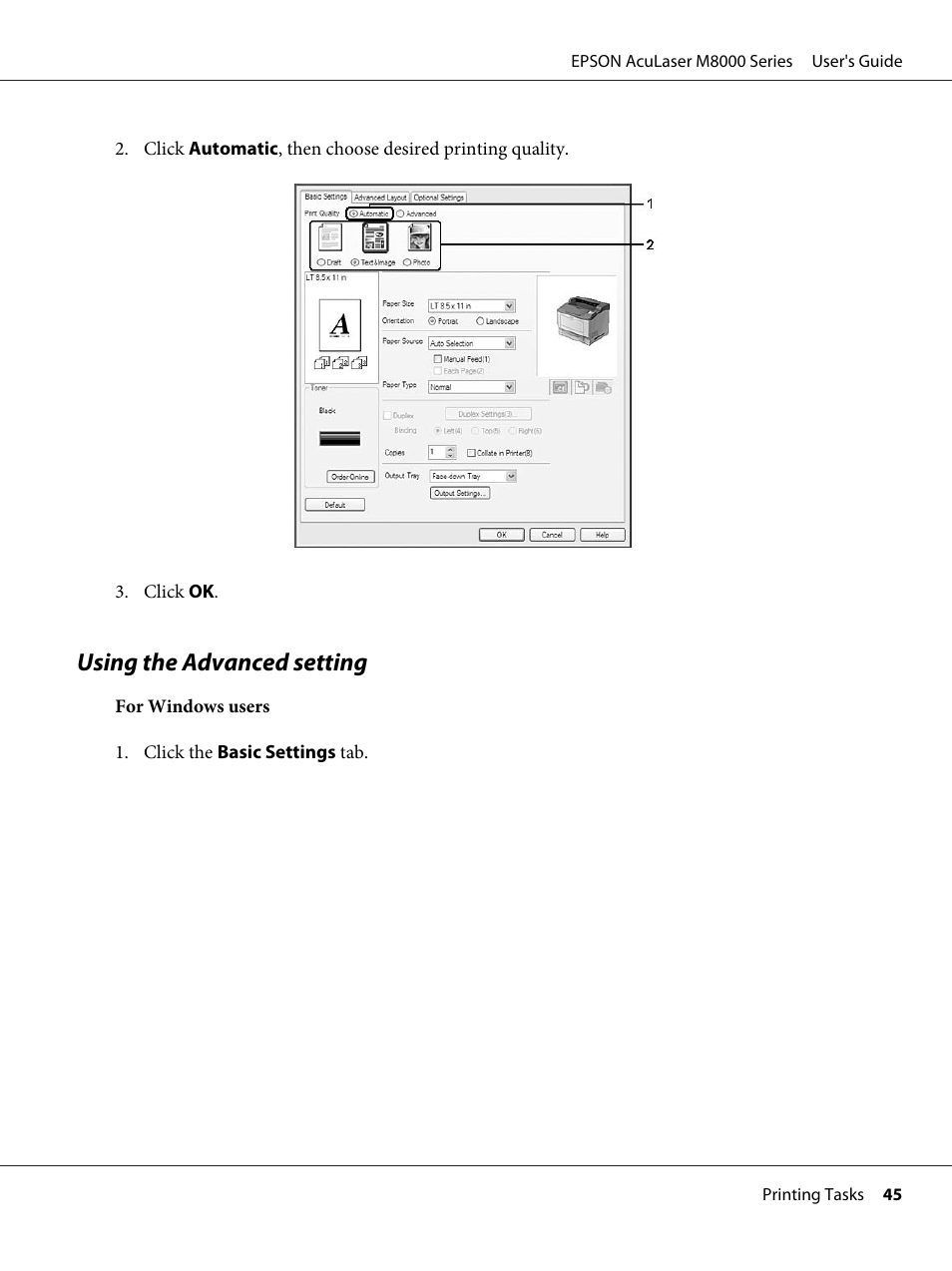 Using the advanced setting | Epson ACULASER M8000 series User Manual | Page 45 / 248