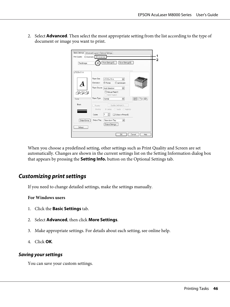Customizing print settings | Epson ACULASER M8000 series User Manual | Page 46 / 248