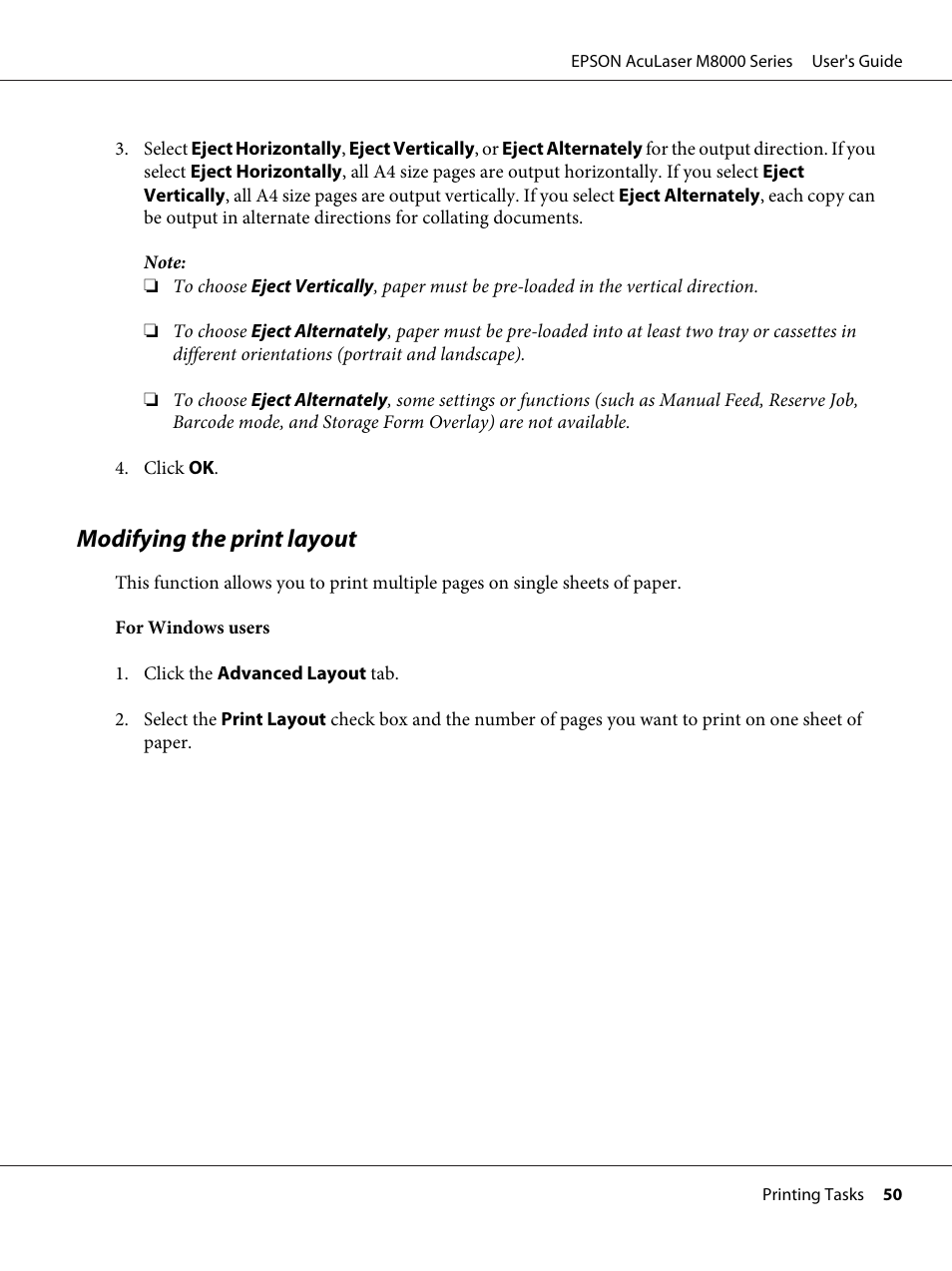 Modifying the print layout | Epson ACULASER M8000 series User Manual | Page 50 / 248