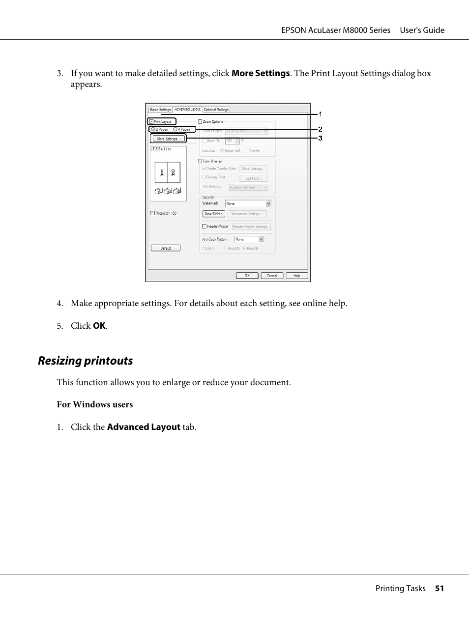 Resizing printouts | Epson ACULASER M8000 series User Manual | Page 51 / 248