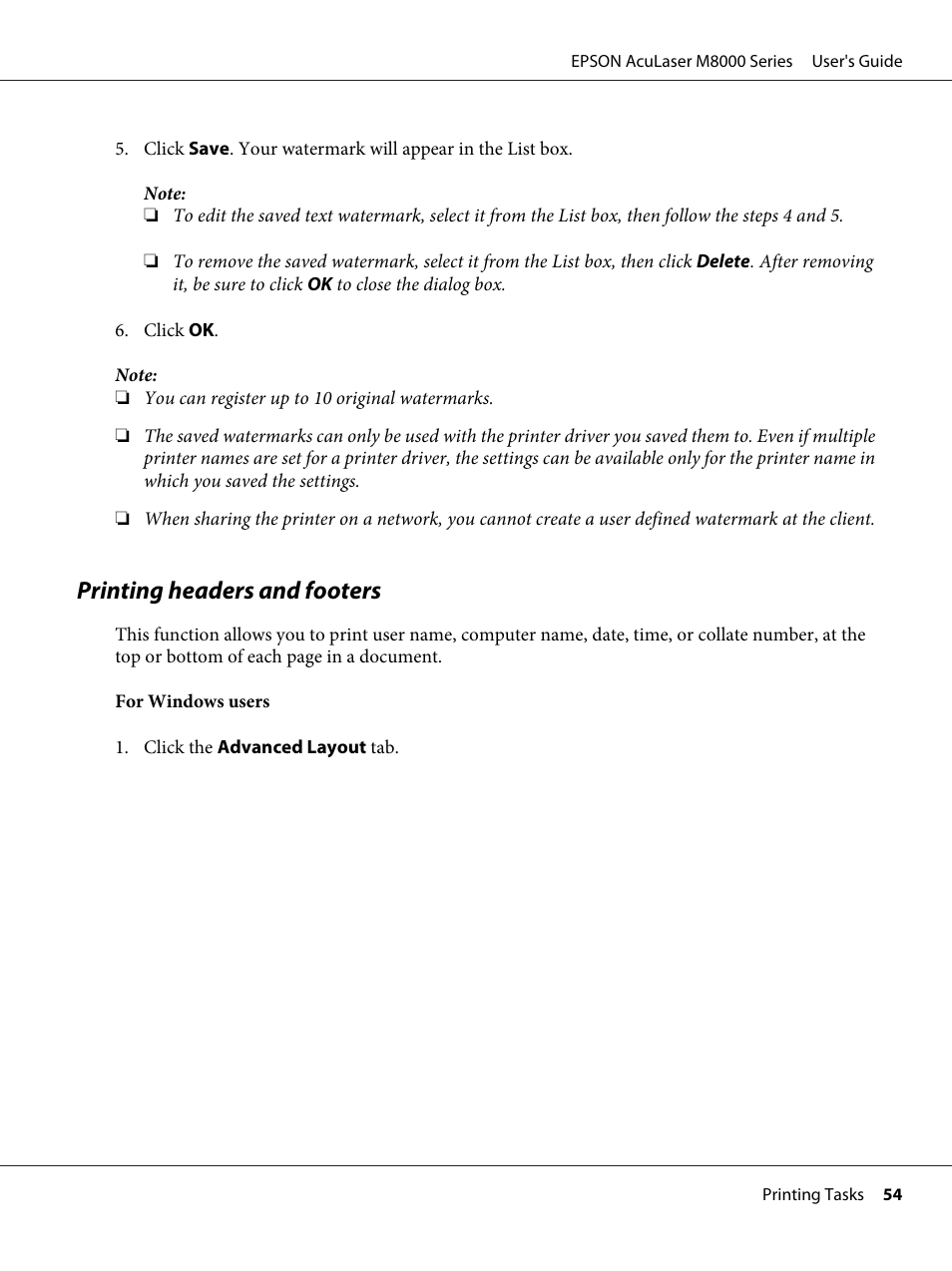 Printing headers and footers | Epson ACULASER M8000 series User Manual | Page 54 / 248