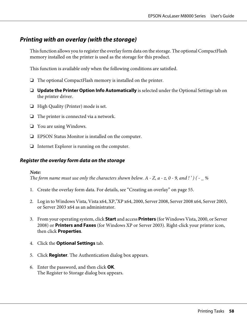 Printing with an overlay (with the storage) | Epson ACULASER M8000 series User Manual | Page 58 / 248