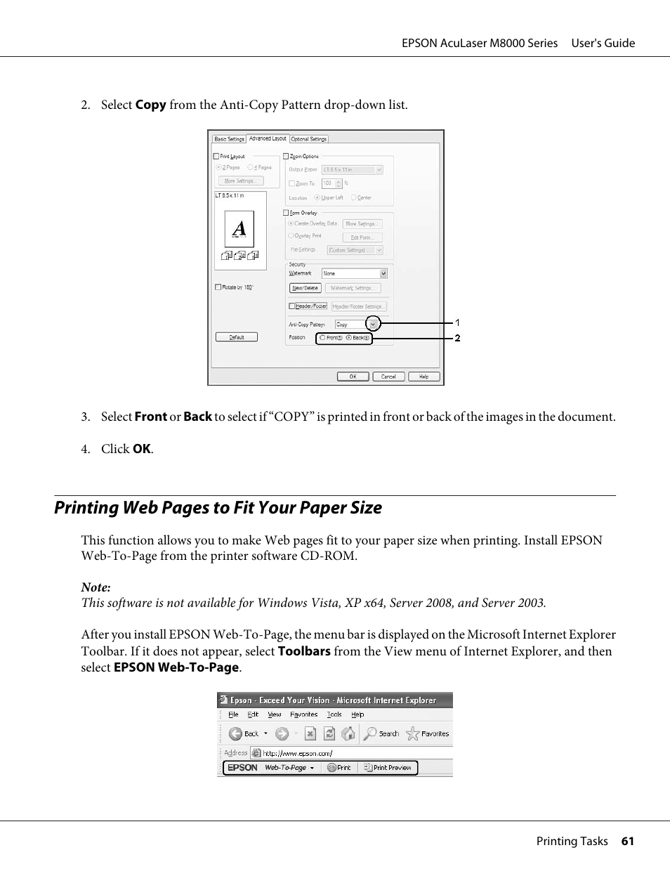 Printing web pages to fit your paper size | Epson ACULASER M8000 series User Manual | Page 61 / 248