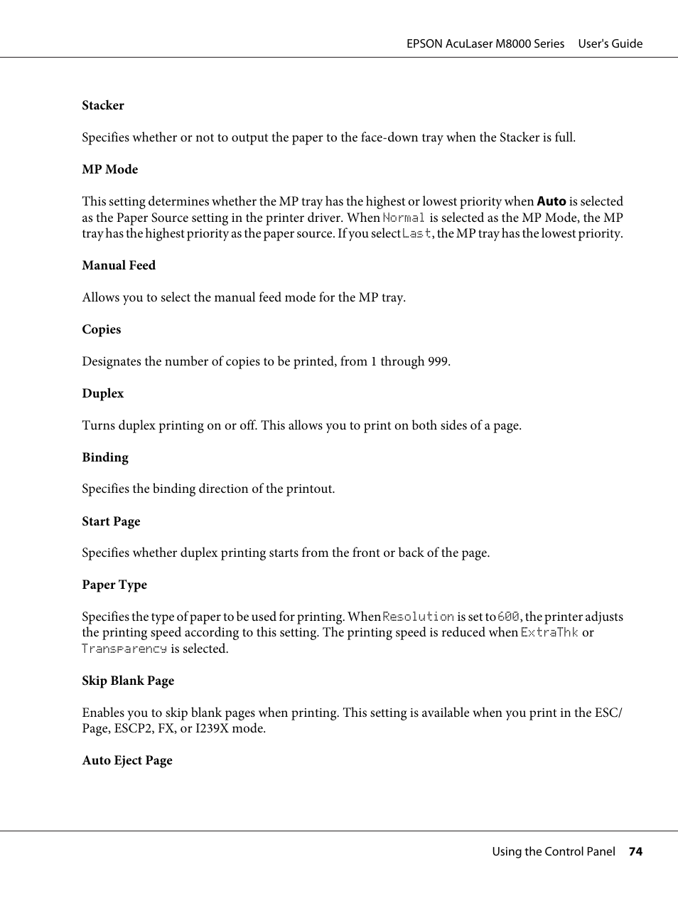 Epson ACULASER M8000 series User Manual | Page 74 / 248