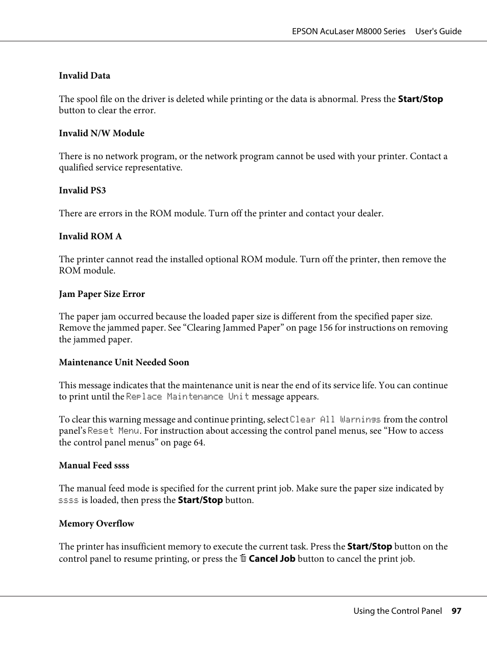 Epson ACULASER M8000 series User Manual | Page 97 / 248