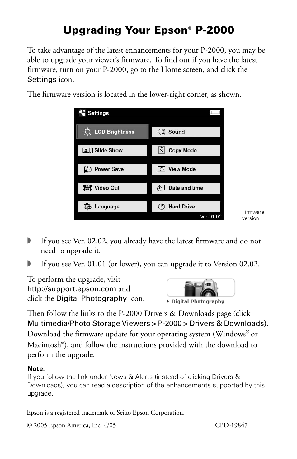 Epson P-2000 User Manual | 1 page