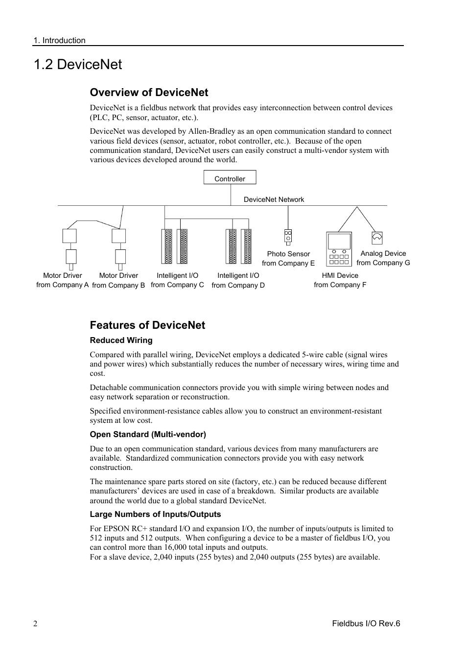 2 devicenet, Overview of devicenet, Features of devicenet | Epson EM07ZS1647F User Manual | Page 14 / 168