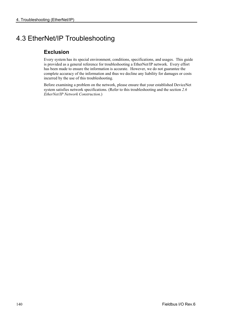 3 ethernet/ip troubleshooting, Exclusion | Epson EM07ZS1647F User Manual | Page 152 / 168