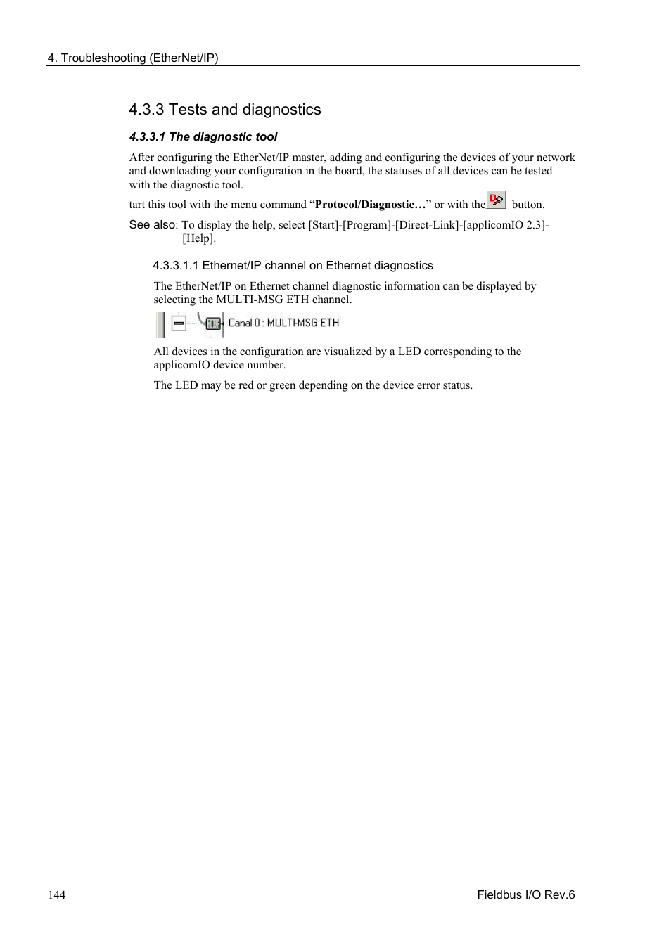 3 tests and diagnostics, 1 the diagnostic tool, 1 ethernet/ip channel on ethernet diagnostics | Epson EM07ZS1647F User Manual | Page 156 / 168