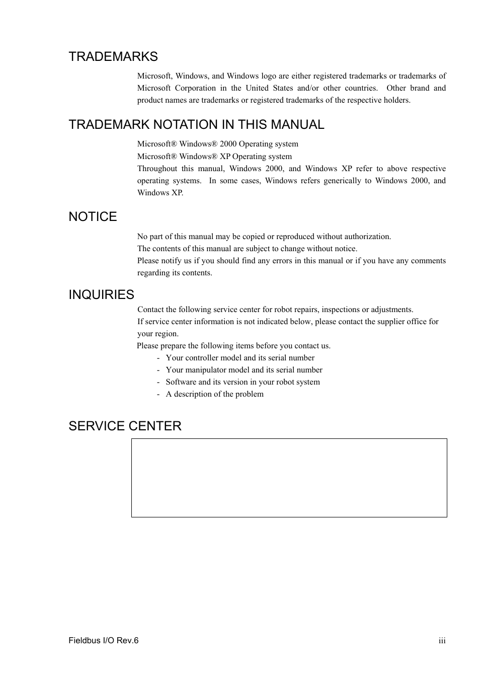 Trademarks, Trademark notation in this manual, Notice | Inquiries, Service center | Epson EM07ZS1647F User Manual | Page 5 / 168