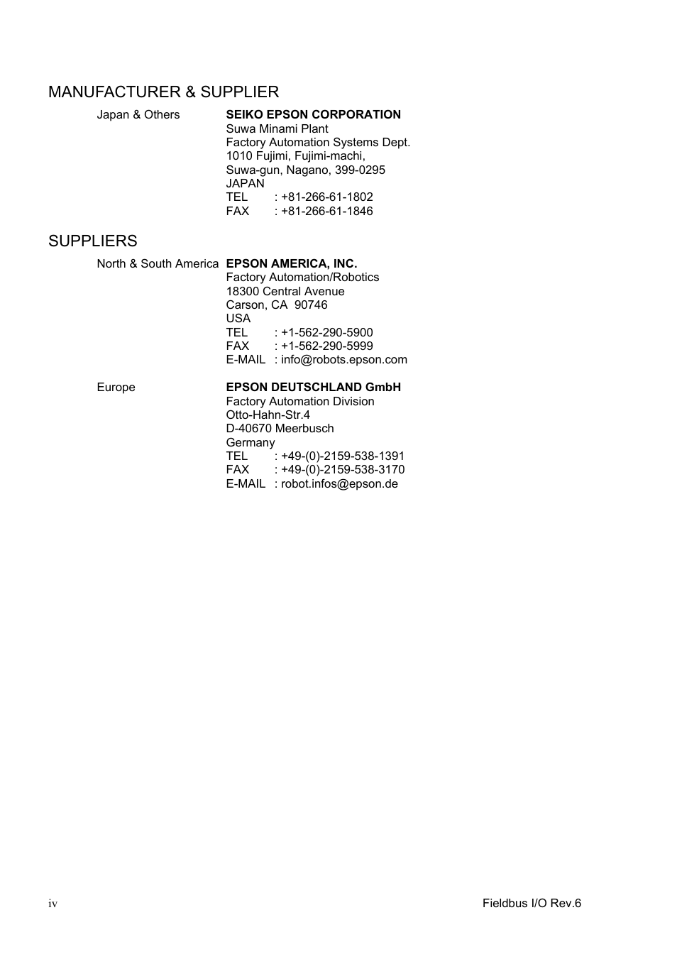 Manufacturer & supplier, Suppliers | Epson EM07ZS1647F User Manual | Page 6 / 168