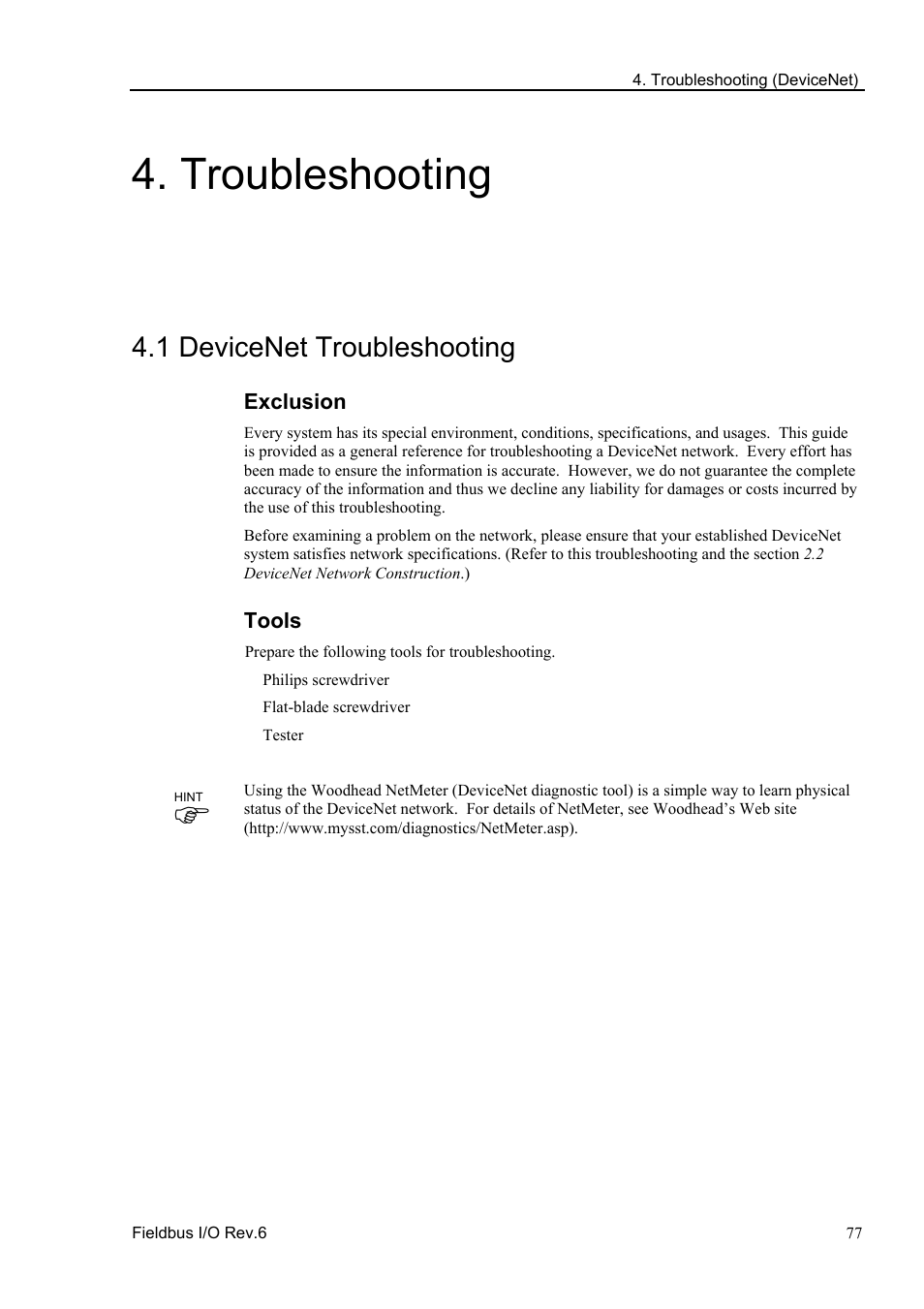 Troubleshooting, 1 devicenet troubleshooting, Exclusion | Tools | Epson EM07ZS1647F User Manual | Page 89 / 168