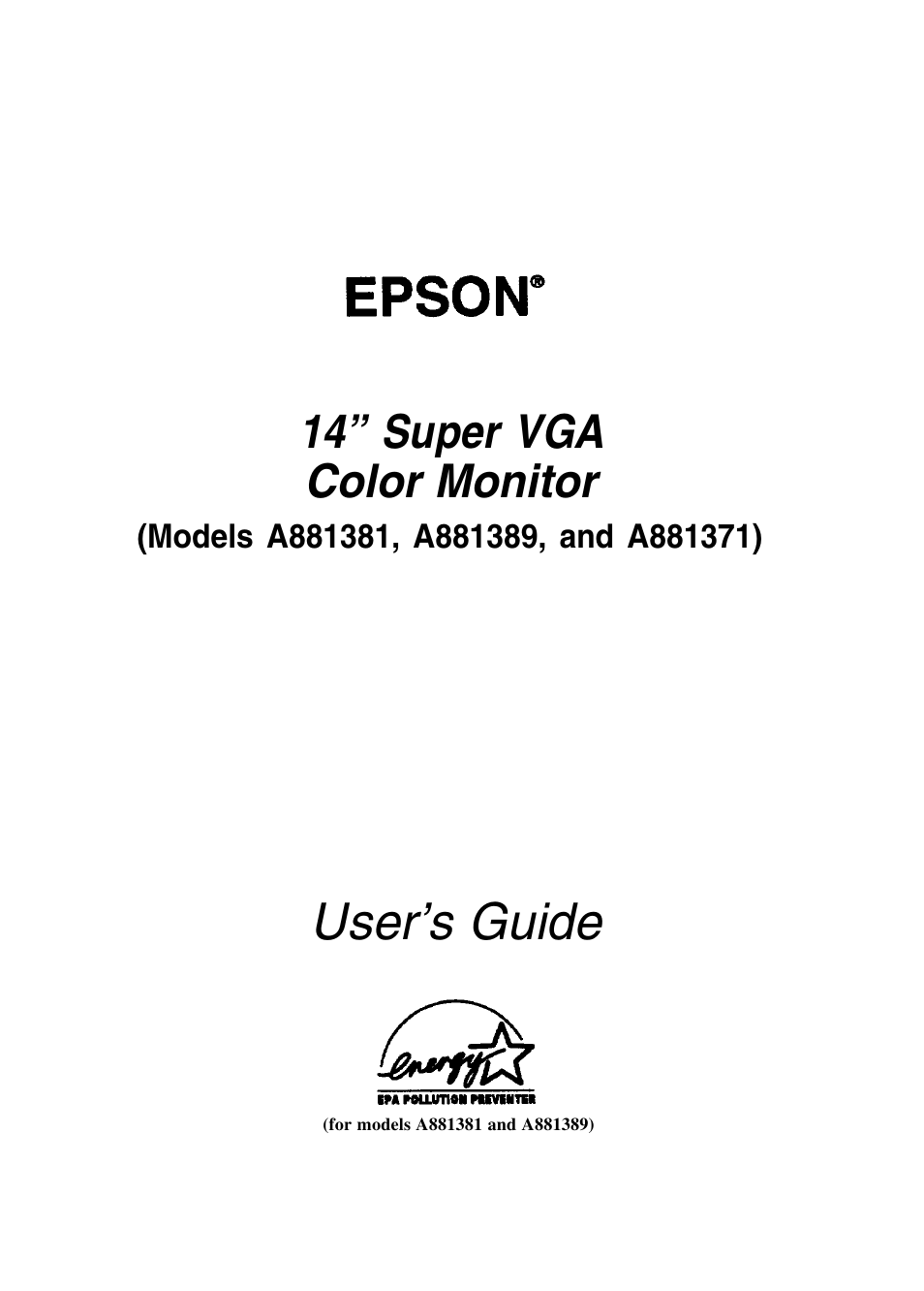 Epson A881381 User Manual | 26 pages