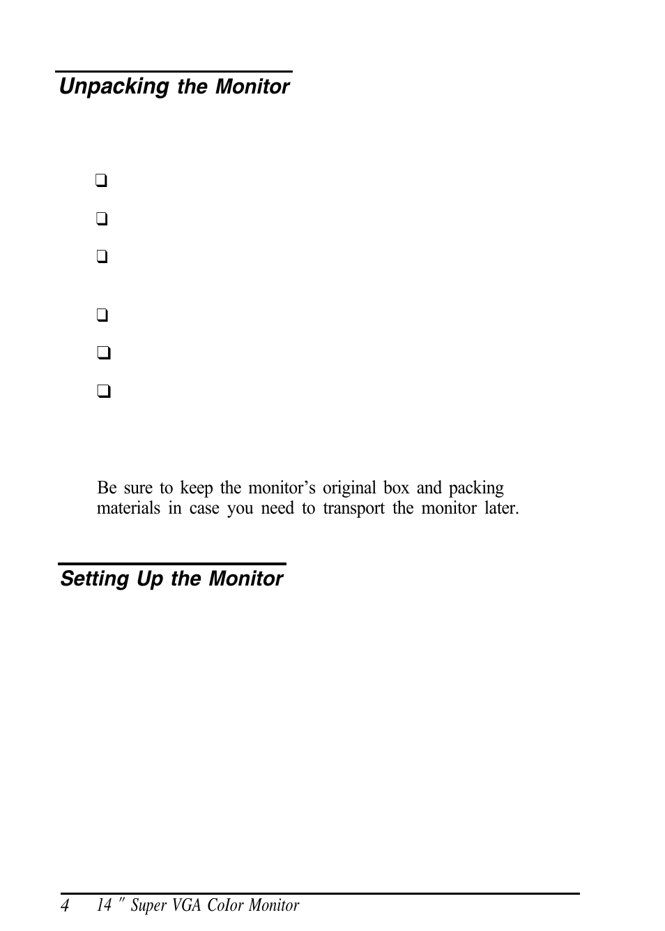 Unpacking the monitor, Setting up the monitor, Unpacking | Epson A881381 User Manual | Page 12 / 26