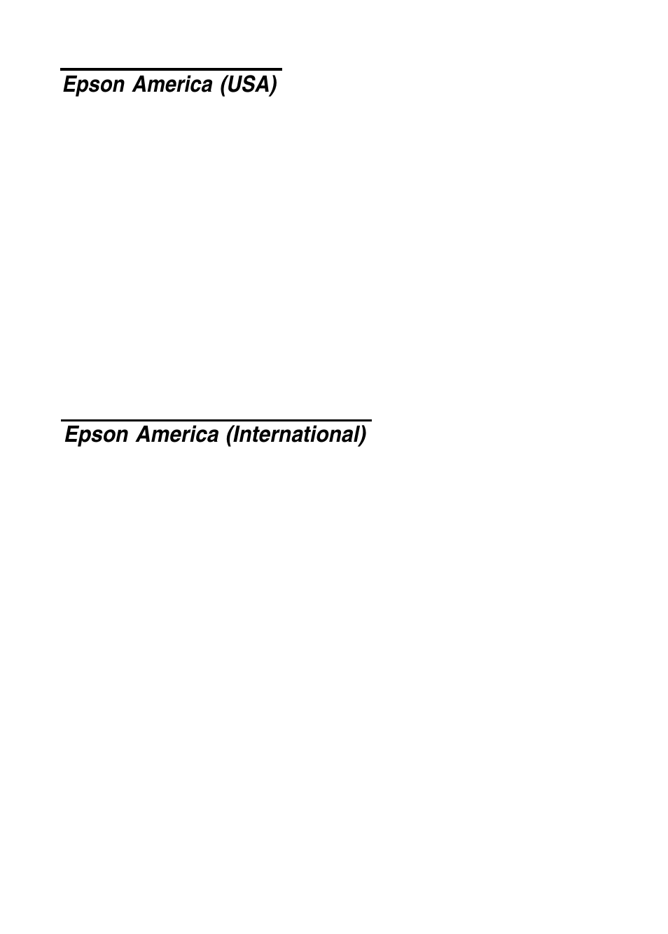 Epson america (usa), Epson america (international) | Epson A881381 User Manual | Page 23 / 26