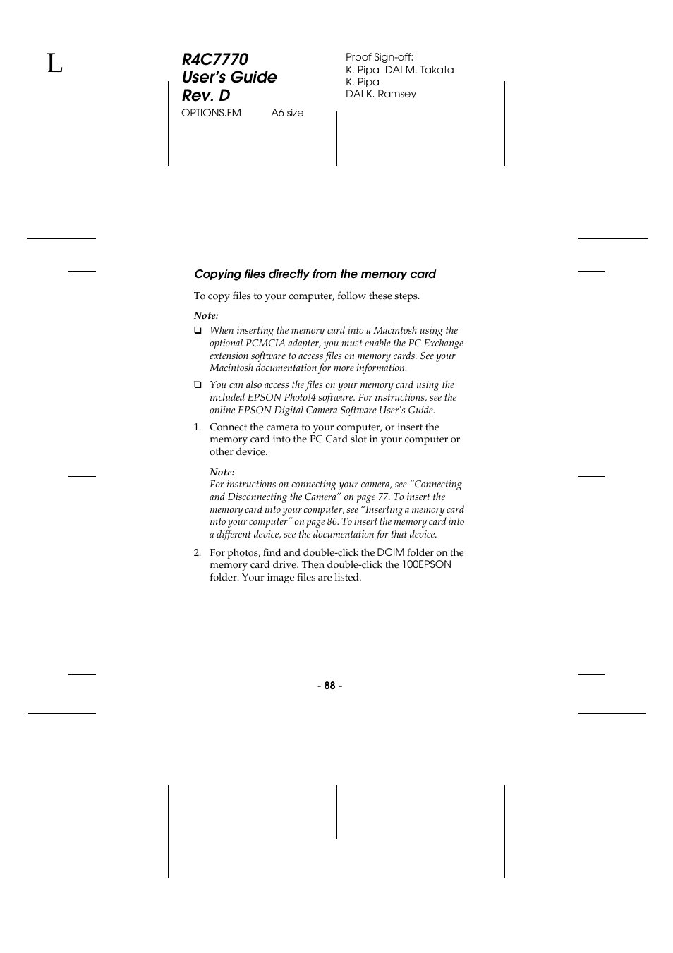 Copying files directly from the memory card, Copying files directly from, The memory card | Epson 2100Z User Manual | Page 100 / 156