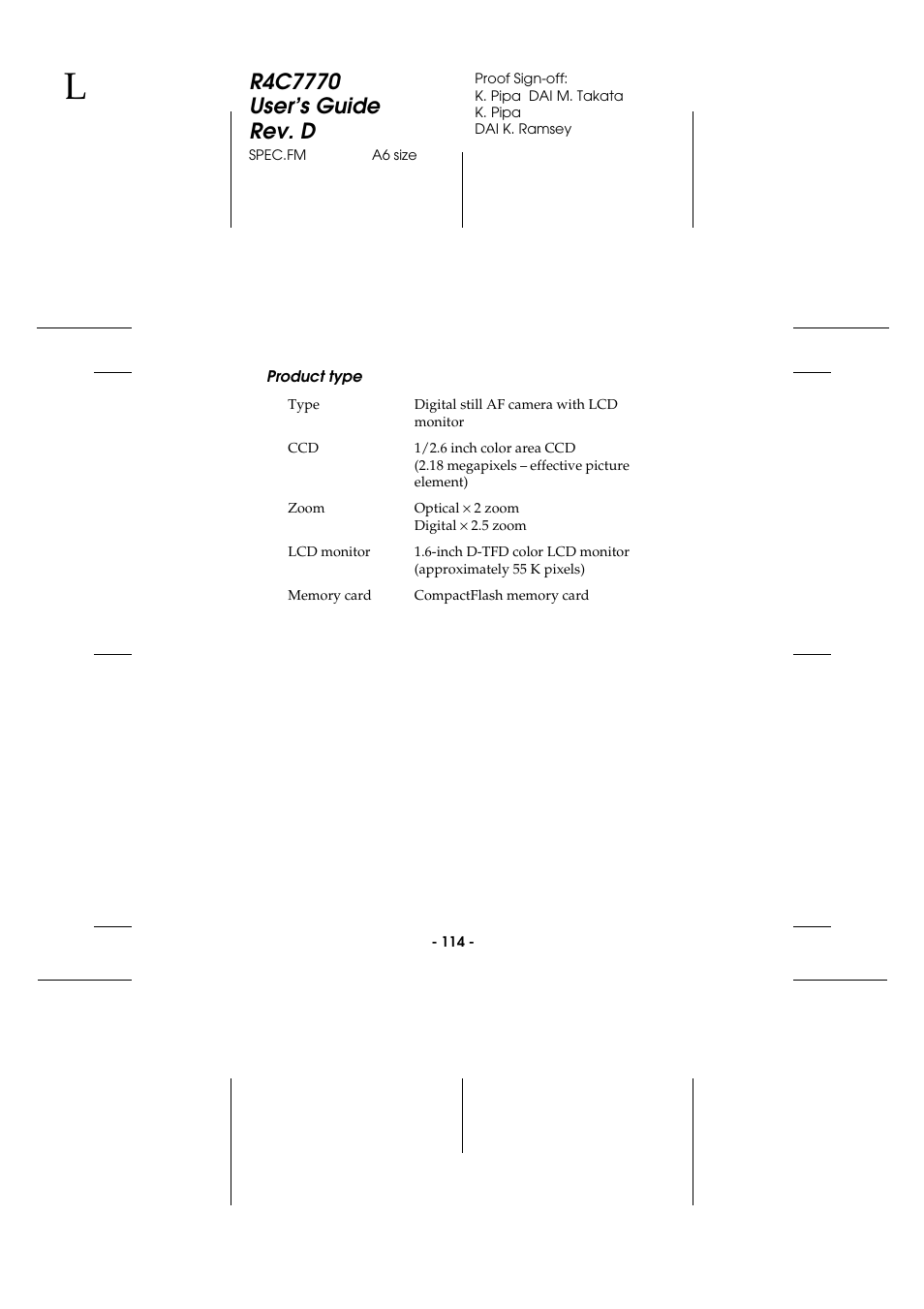 Product type | Epson 2100Z User Manual | Page 126 / 156
