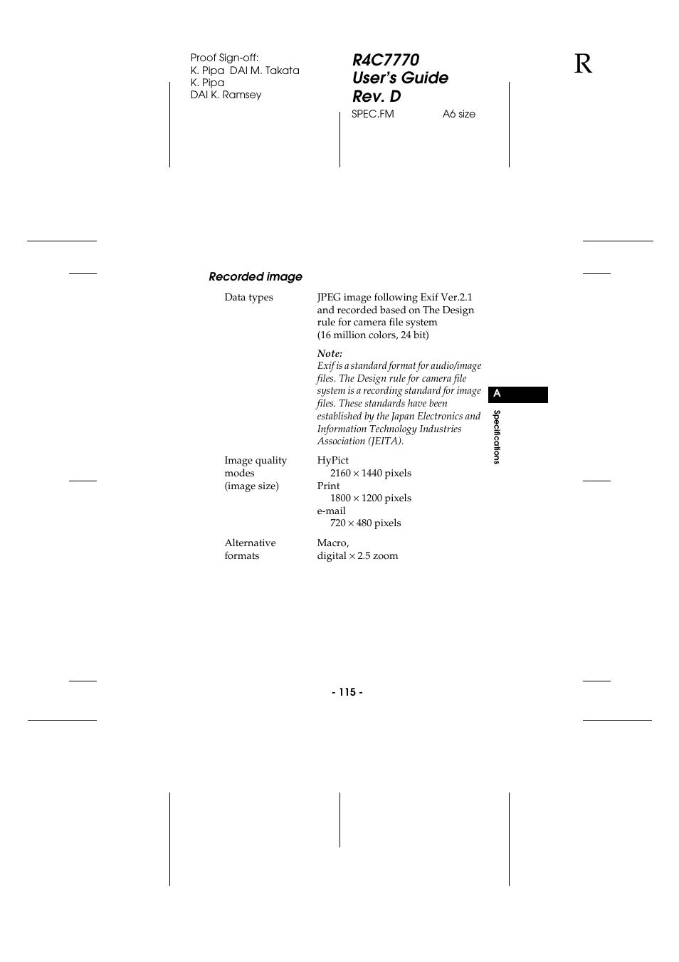 Recorded image | Epson 2100Z User Manual | Page 127 / 156