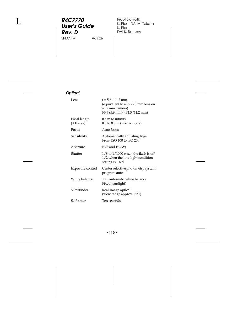 Optical | Epson 2100Z User Manual | Page 128 / 156