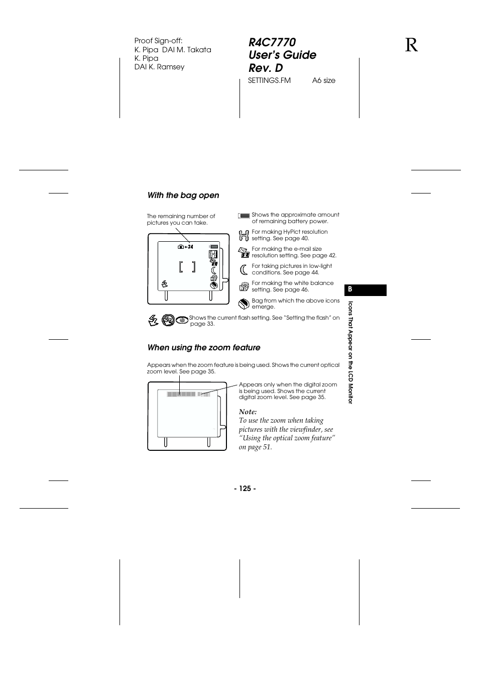 With the bag open, When using the zoom feature, With the bag open when using the zoom feature | Epson 2100Z User Manual | Page 137 / 156