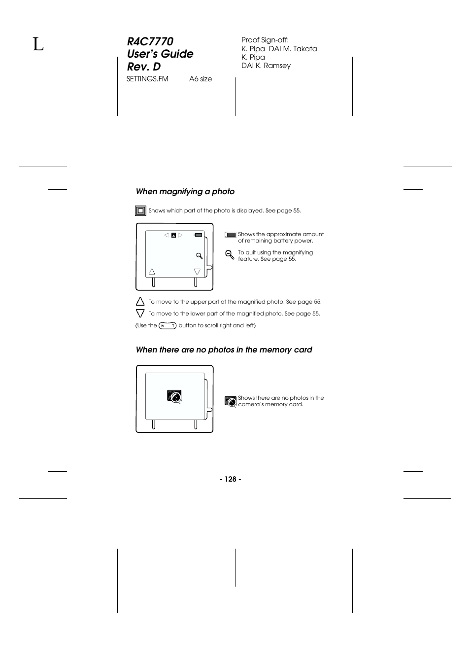 When magnifying a photo, When there are no photos in the memory card, When magnifying a photo when there are no photos | In the memory card | Epson 2100Z User Manual | Page 140 / 156
