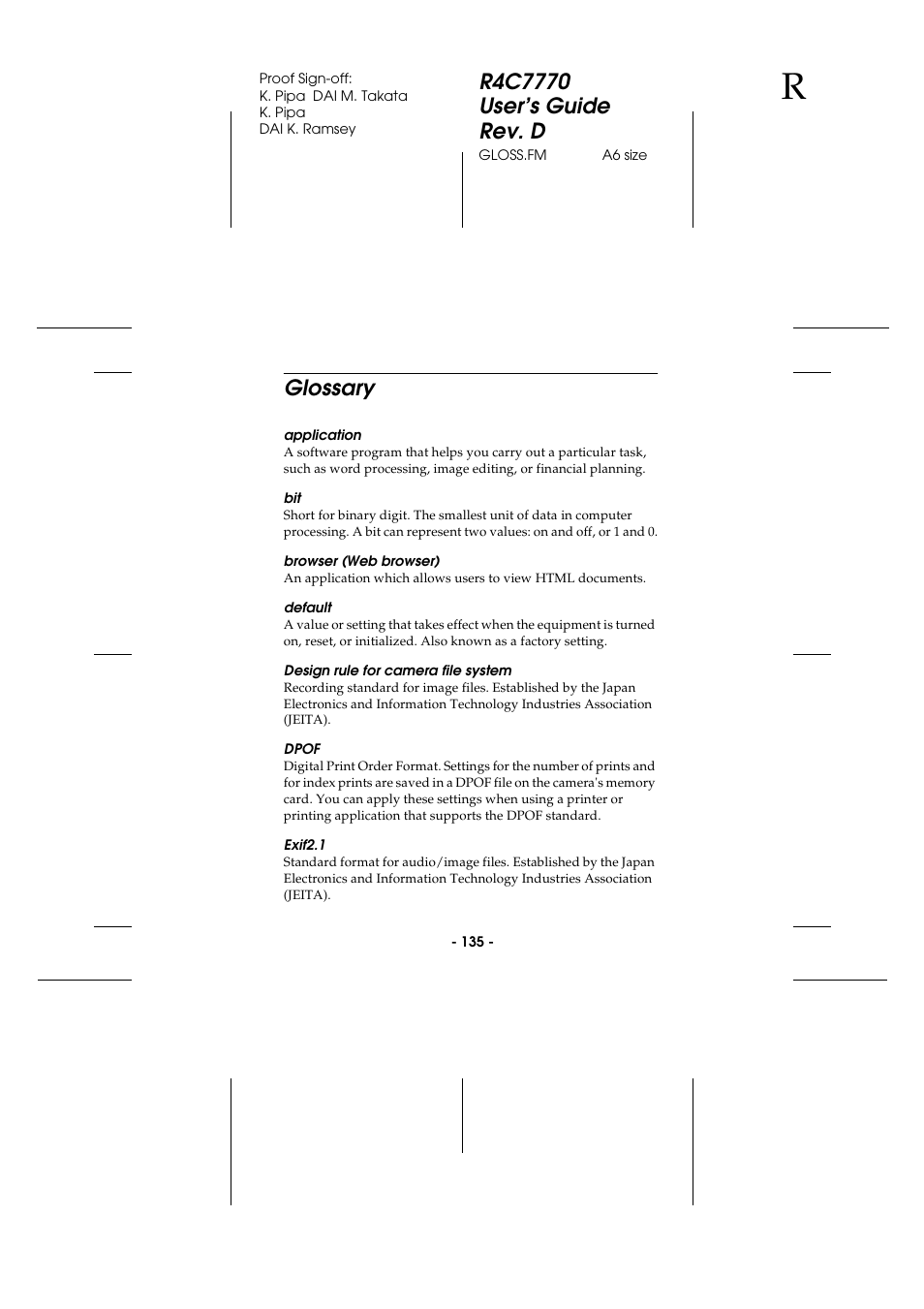 Glossary | Epson 2100Z User Manual | Page 147 / 156