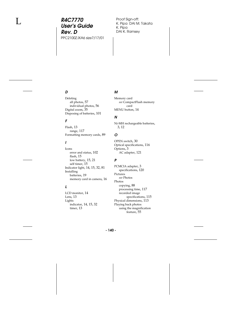 Epson 2100Z User Manual | Page 152 / 156