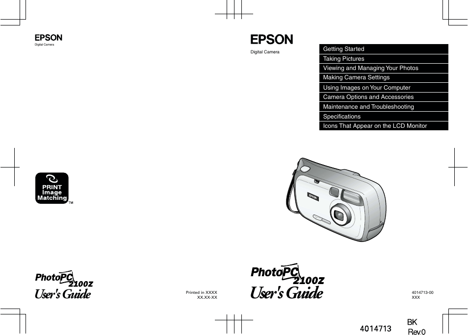 Back cover, User's guide | Epson 2100Z User Manual | Page 156 / 156