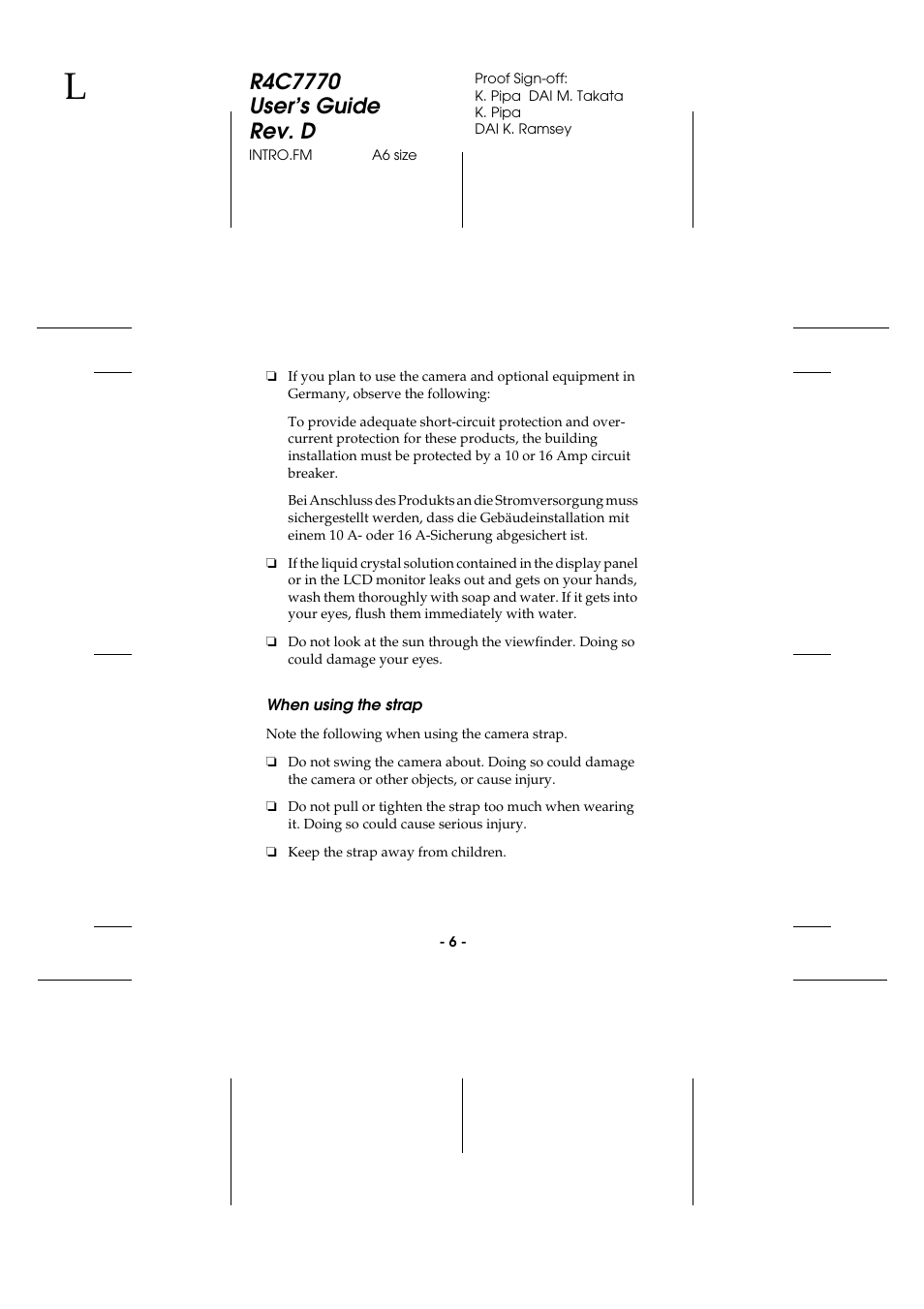 When using the strap | Epson 2100Z User Manual | Page 18 / 156