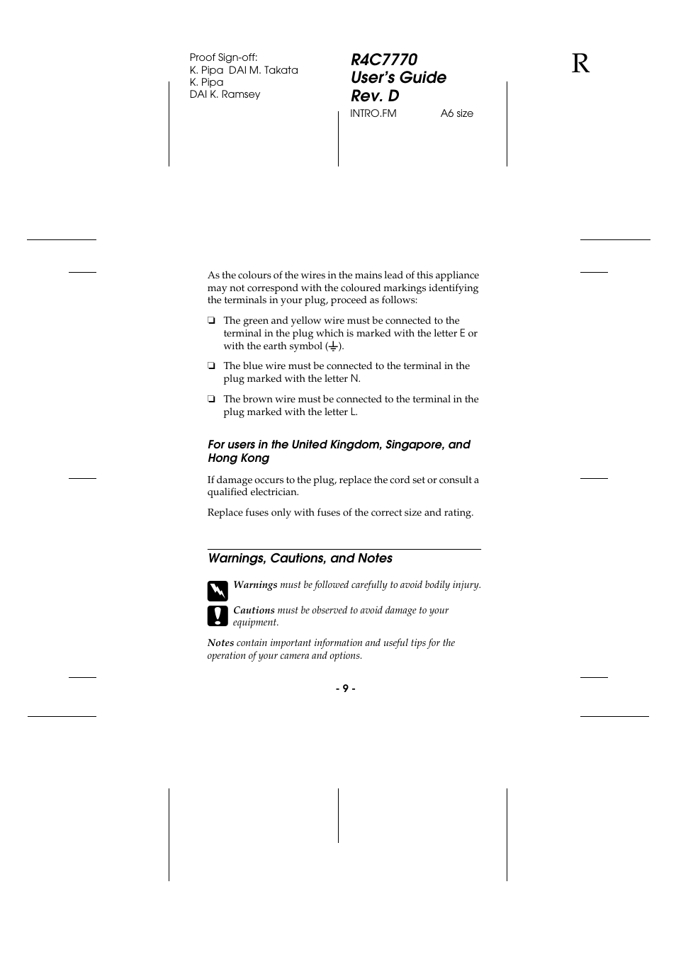 Warnings, cautions, and notes, For users in the united kingdom, Singapore, and hong kong | Epson 2100Z User Manual | Page 21 / 156