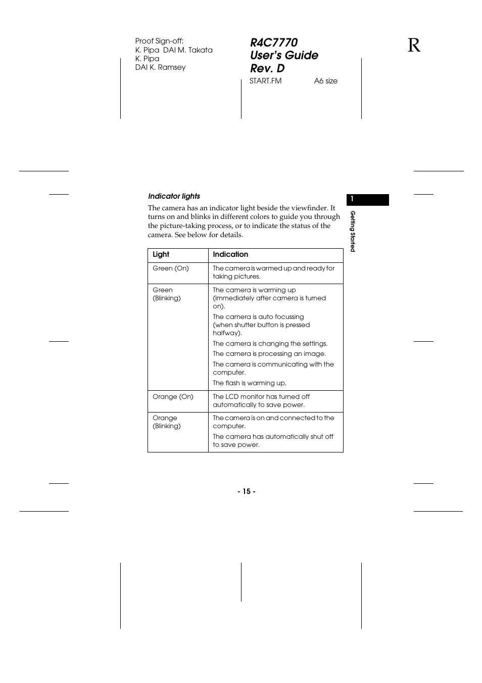 Indicator lights | Epson 2100Z User Manual | Page 27 / 156