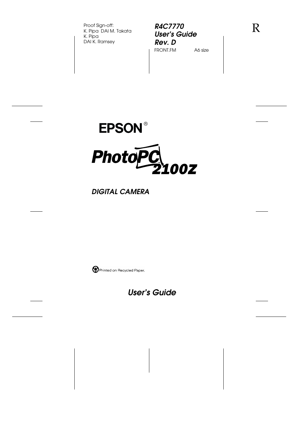 User’s guide | Epson 2100Z User Manual | Page 3 / 156