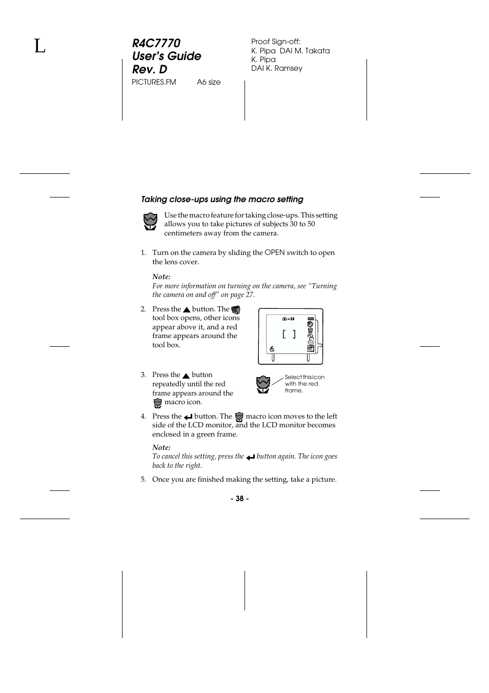 Taking close-ups using the macro setting | Epson 2100Z User Manual | Page 50 / 156