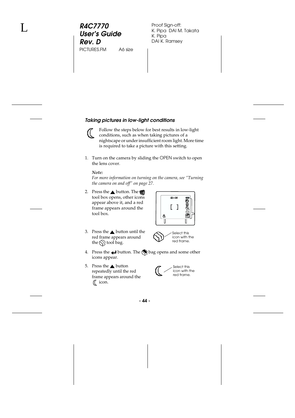 Taking pictures in low-light conditions | Epson 2100Z User Manual | Page 56 / 156
